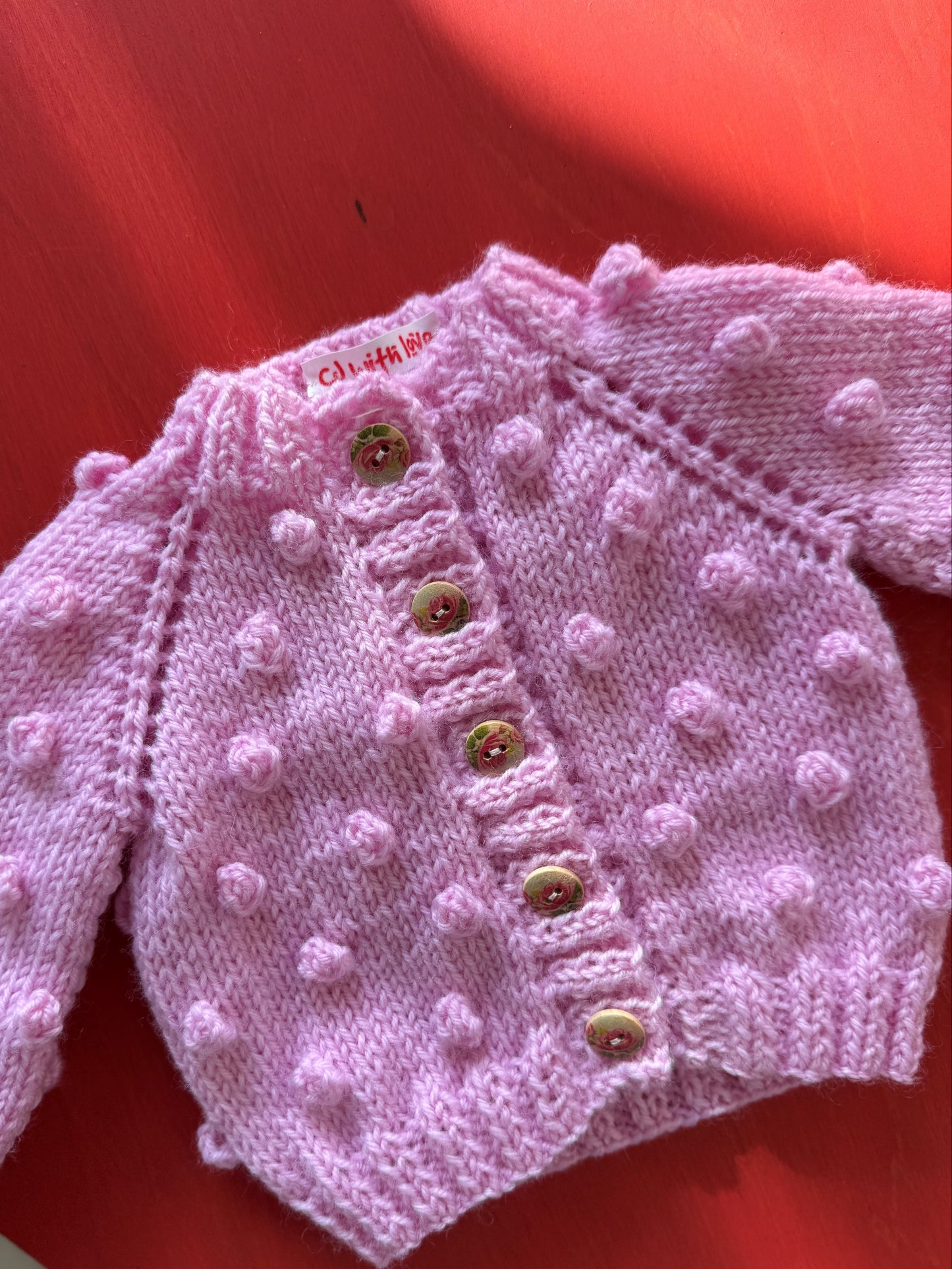 Floss Pink Handknitted Wool Popcorn Cardigan