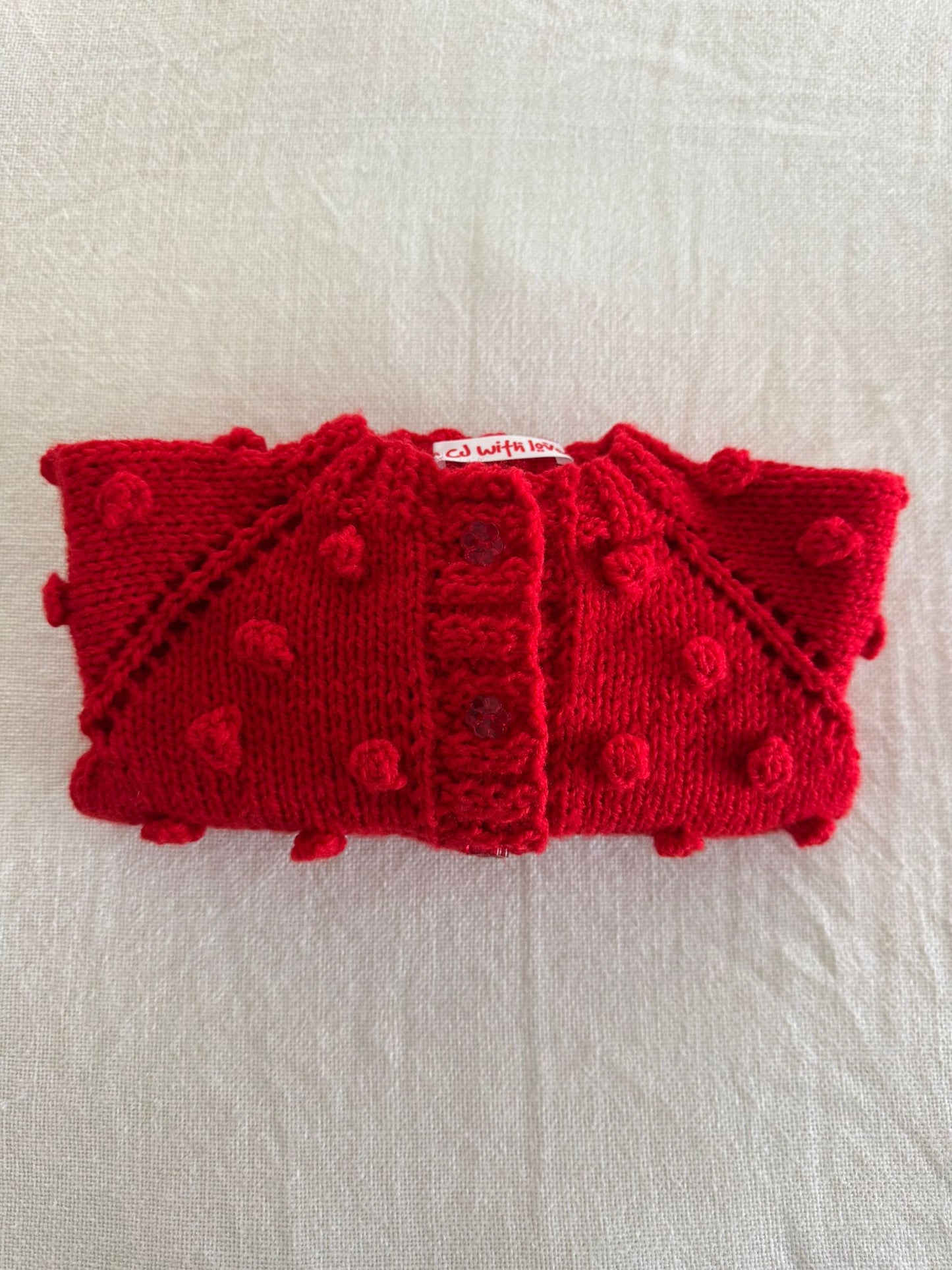 Red Handknitted Popcorn Cardigan