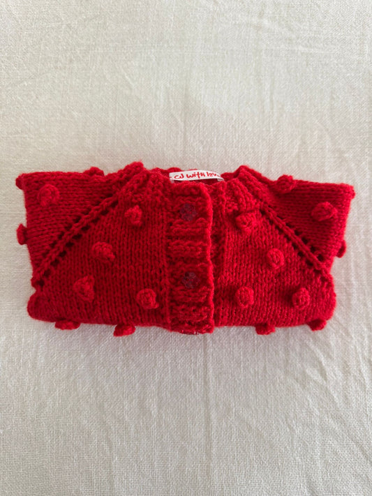 Red Handknitted Popcorn Cardigan